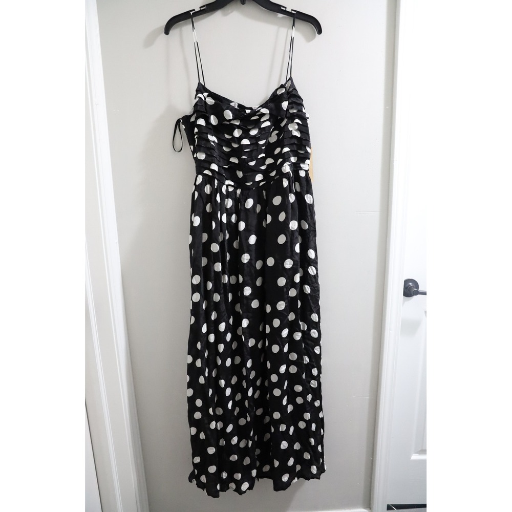 Kourt Sabella Black White Polka Dot Ruffle Maxi Dress Smocked Back XL NWT